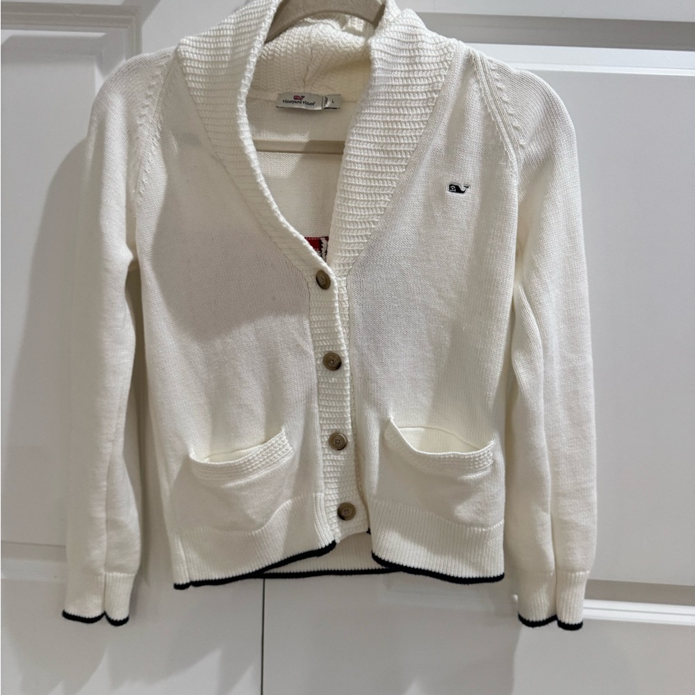 Vineyard Vines White Button-Up Sweater